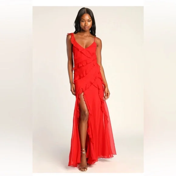 Lulus Red Ruffle Maxi Dress - Picture 2 of 3